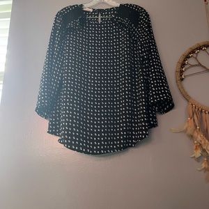 Blouse Polka Dot Lace Patch Half Sleeve Women Casual Top size M